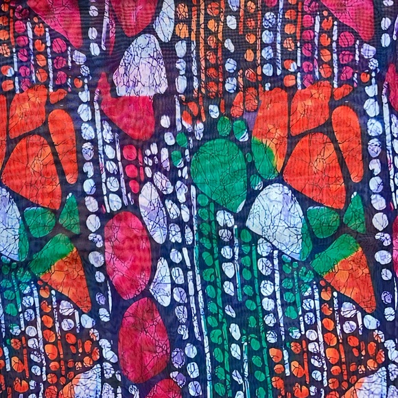 African Print, Chiffon Fabric - Fuchsia, Green, Orange "Beauty of Mandla", ~2 Yd - Picture 2 of 4